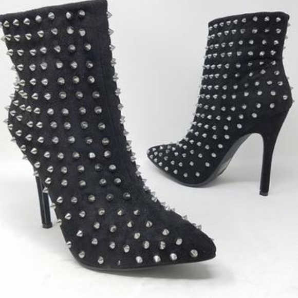 Chase + Chloe Shoes - New! Black Studded High Heel Ankle Boots